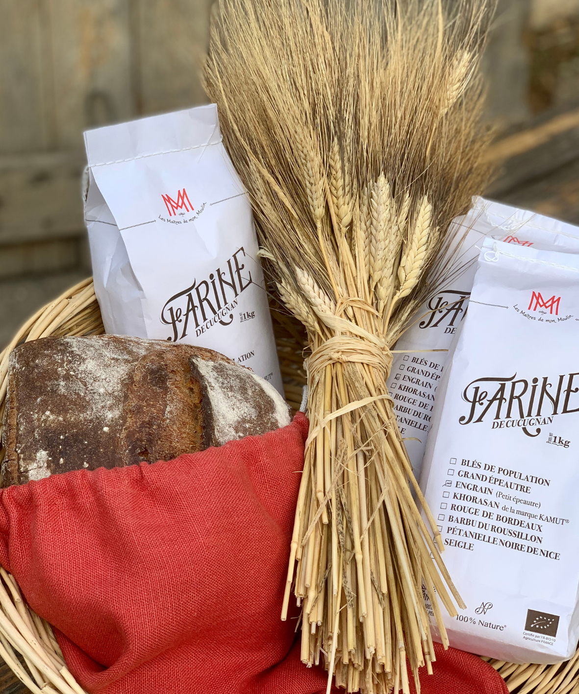 Coffret "Plaisir de faire son Pain" - 3 x 1kg de farine & un sac à Pain - Ocre