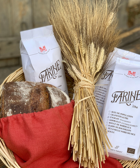 Coffret "Plaisir de faire son pain" 3 x 1kg de farine & un sac à Pain